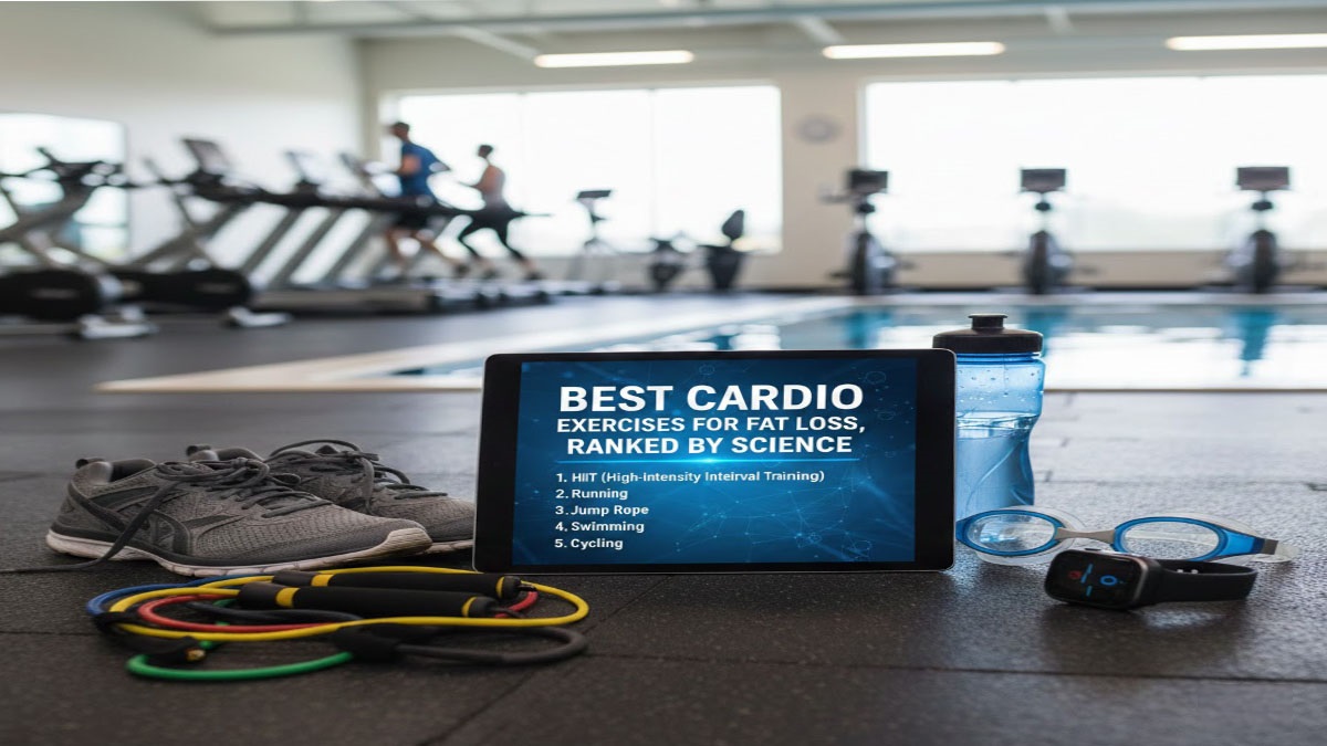 Various cardio exercises ranked for fat loss - running, rowing, cycling, swimming