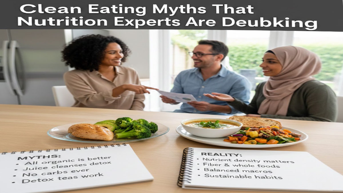 Clean eating concept with fruits and vegetables - myths being debunked