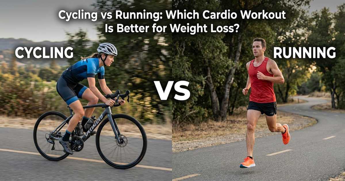 Cyclist on road bike vs runner - comparison for weight loss