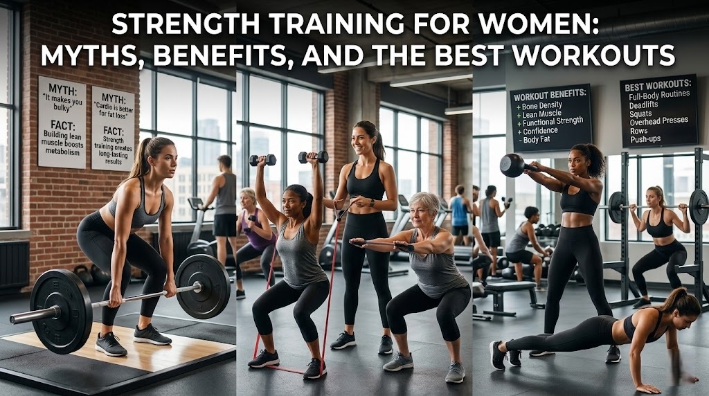 Women strength training with barbells and dumbbells - empowering fitness