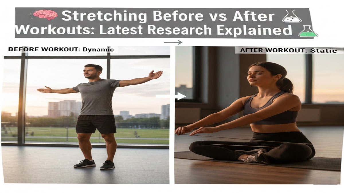 Person stretching before and after workout - comparison